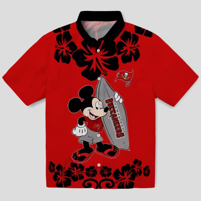 Tampa Bay Buccaneers Surfing Mickey Red Hawaiian Shirt, NFL Team Aloha Shirt for Fans
