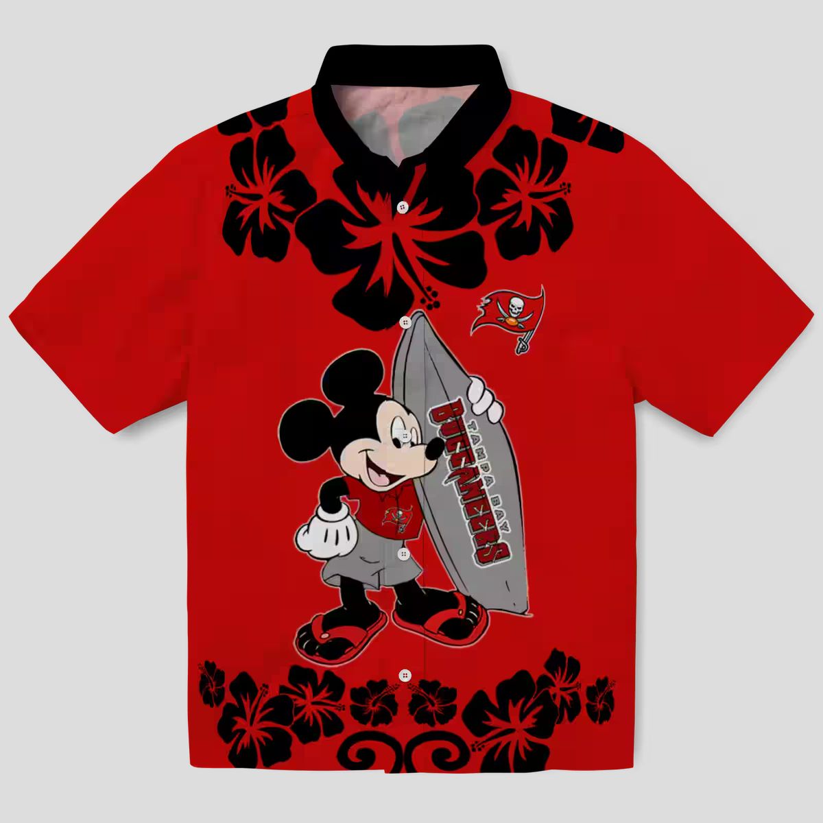 Tampa Bay Buccaneers Surfing Mickey Red Hawaiian Shirt, NFL Team Aloha Shirt for Fans