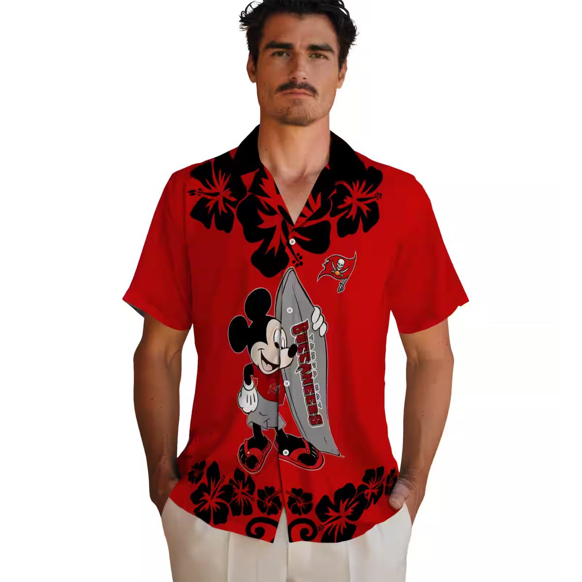 Tampa Bay Buccaneers Surfing Mickey Red Hawaiian Shirt, NFL Team Aloha Shirt for Fans