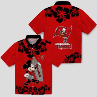 Tampa Bay Buccaneers Surfing Mickey Red Hawaiian Shirt, NFL Team Aloha Shirt for Fans