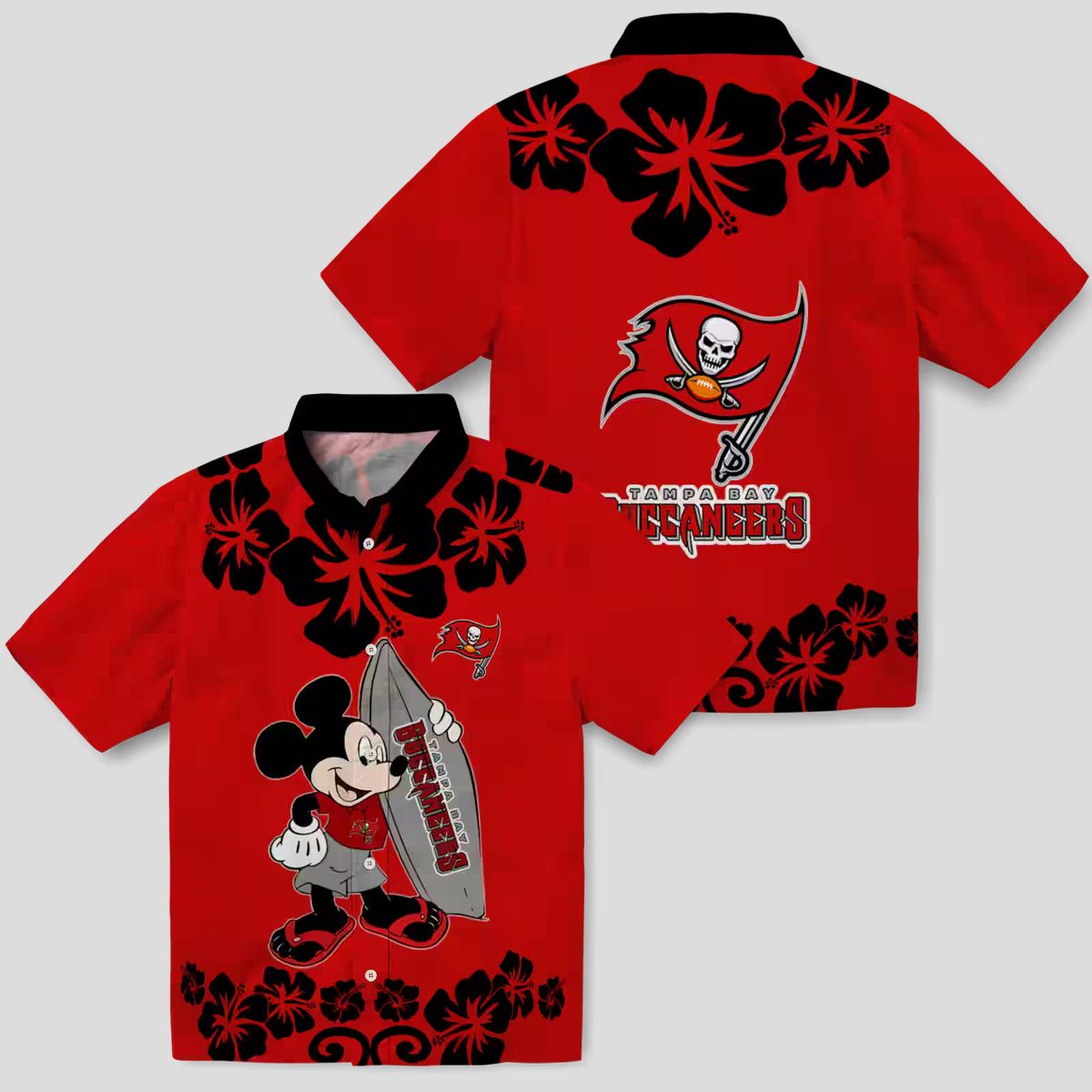Tampa Bay Buccaneers Surfing Mickey Red Hawaiian Shirt, NFL Team Aloha Shirt for Fans