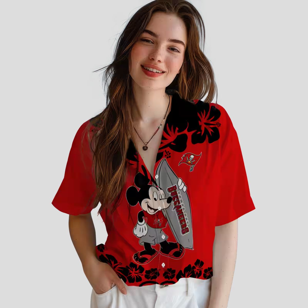 Tampa Bay Buccaneers Surfing Mickey Red Hawaiian Shirt, NFL Team Aloha Shirt for Fans