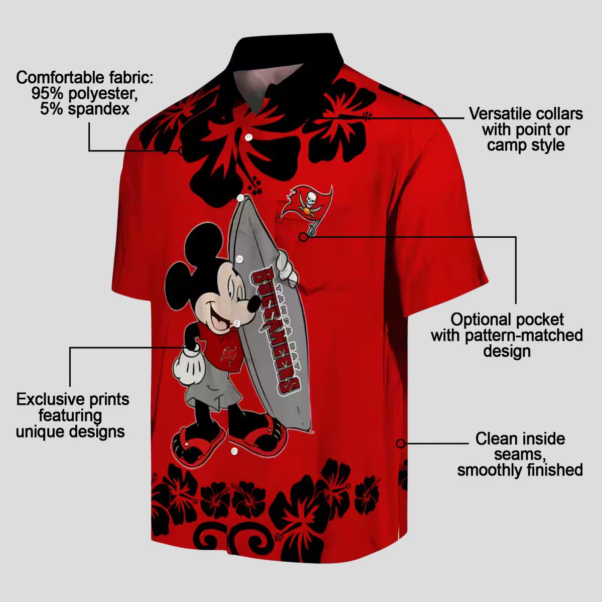 Tampa Bay Buccaneers Surfing Mickey Red Hawaiian Shirt, NFL Team Aloha Shirt for Fans