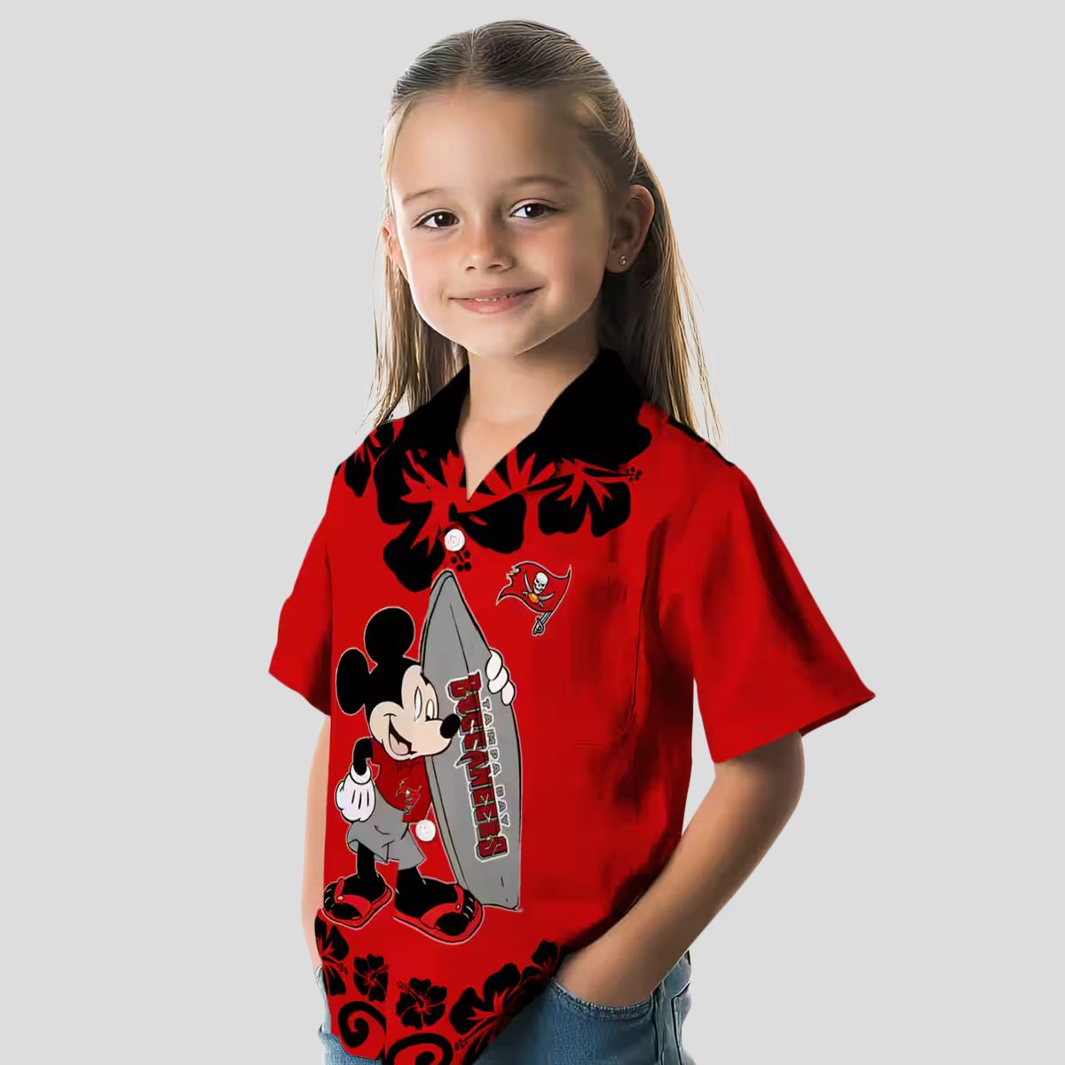 Tampa Bay Buccaneers Surfing Mickey Red Hawaiian Shirt, NFL Team Aloha Shirt for Fans