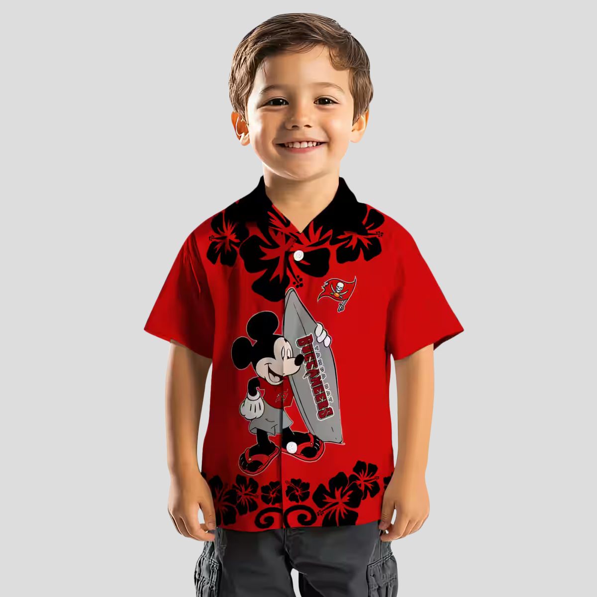 Tampa Bay Buccaneers Surfing Mickey Red Hawaiian Shirt, NFL Team Aloha Shirt for Fans