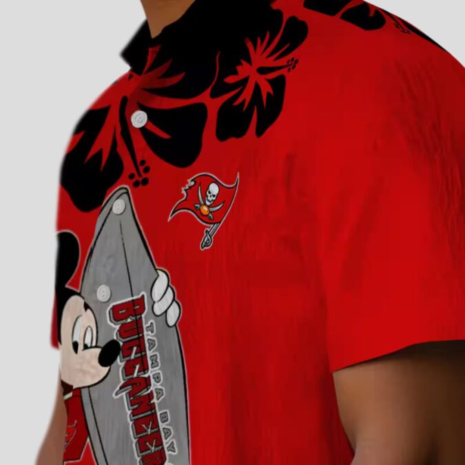 Tampa Bay Buccaneers Surfing Mickey Red Hawaiian Shirt, NFL Team Aloha Shirt for Fans