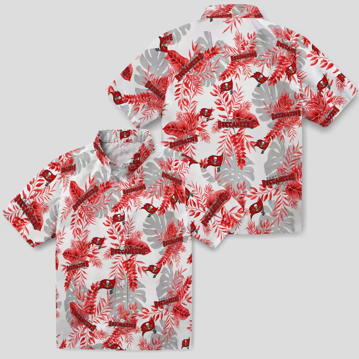 Tampa Bay Buccaneers Tropical Leaves Hawaiian Shirt - Red White Floral Style