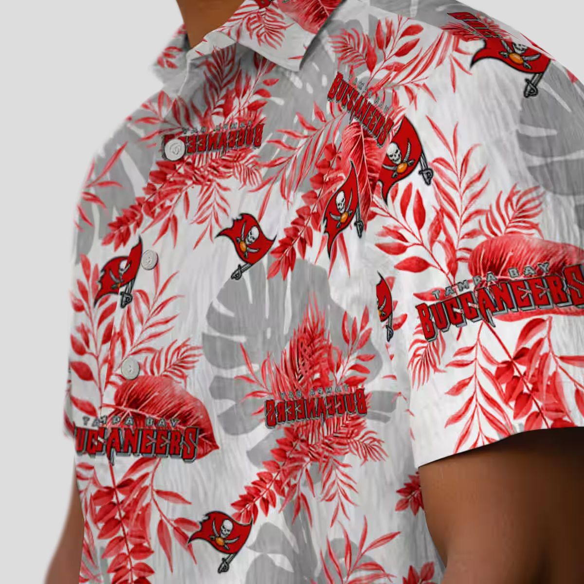 Tampa Bay Buccaneers Tropical Leaves Hawaiian Shirt - Red White Floral Style