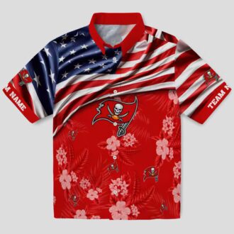 Tampa Bay Buccaneers US Flag Hawaiian Shirt, Custom Hibiscus Red Tropical NFL Apparel