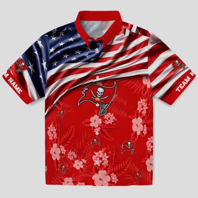 Tampa Bay Buccaneers US Flag Hawaiian Shirt, Custom Hibiscus Red Tropical NFL Apparel