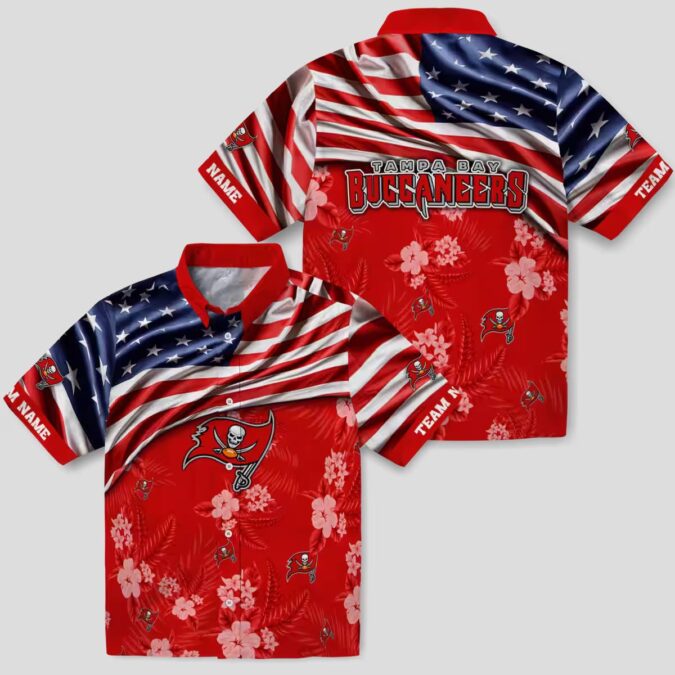 Tampa Bay Buccaneers US Flag Hawaiian Shirt, Custom Hibiscus Red Tropical NFL Apparel