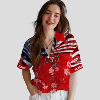 Tampa Bay Buccaneers US Flag Hawaiian Shirt, Custom Hibiscus Red Tropical NFL Apparel