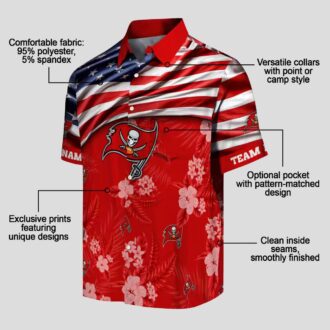 Tampa Bay Buccaneers US Flag Hawaiian Shirt, Custom Hibiscus Red Tropical NFL Apparel