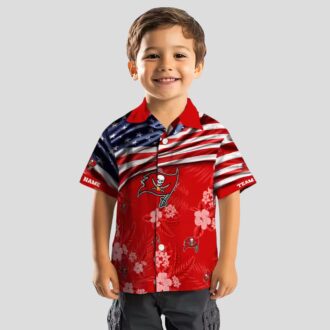 Tampa Bay Buccaneers US Flag Hawaiian Shirt, Custom Hibiscus Red Tropical NFL Apparel