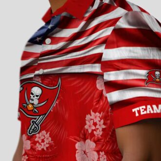 Tampa Bay Buccaneers US Flag Hawaiian Shirt, Custom Hibiscus Red Tropical NFL Apparel