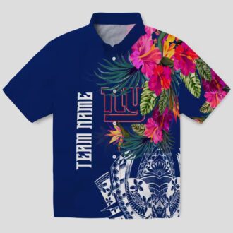 Best New York Giants Polynesian Hawaiian Shirt - Floral Blue NFL Fan Gifts