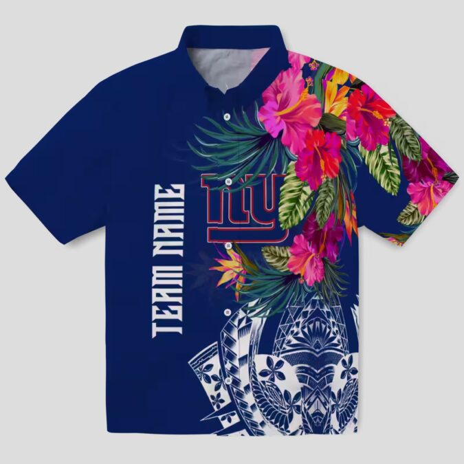 Best New York Giants Polynesian Hawaiian Shirt - Floral Blue NFL Fan Gifts