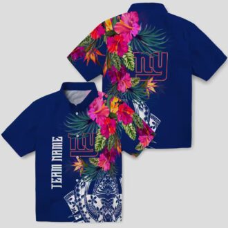 Best New York Giants Polynesian Hawaiian Shirt - Floral Blue NFL Fan Gifts