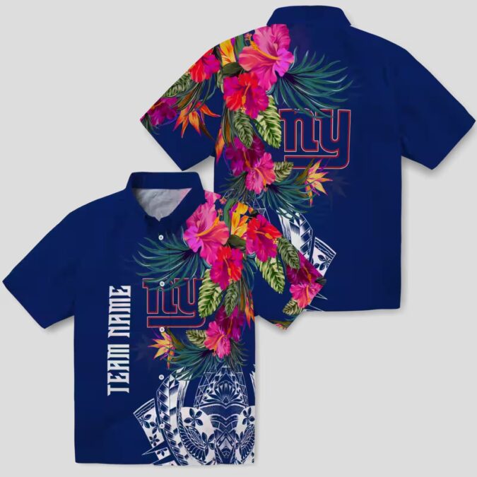 Best New York Giants Polynesian Hawaiian Shirt - Floral Blue NFL Fan Gifts