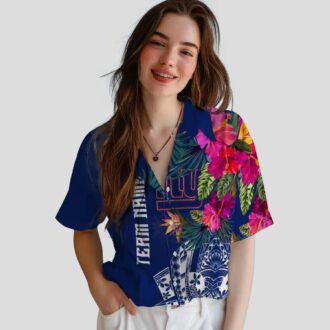Best New York Giants Polynesian Hawaiian Shirt - Floral Blue NFL Fan Gifts