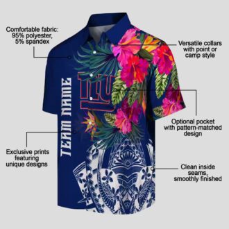 Best New York Giants Polynesian Hawaiian Shirt - Floral Blue NFL Fan Gifts