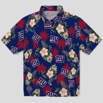 Blue Floral New York Giants Hawaiian Shirt, Palm Tree Beach Vacation & Tailgate Outfit
