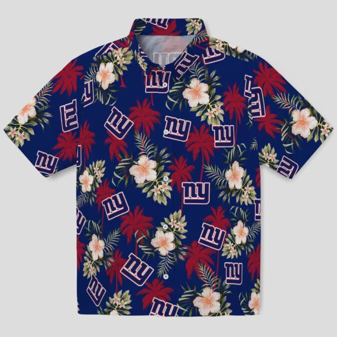 Blue Floral New York Giants Hawaiian Shirt, Palm Tree Beach Vacation & Tailgate Outfit