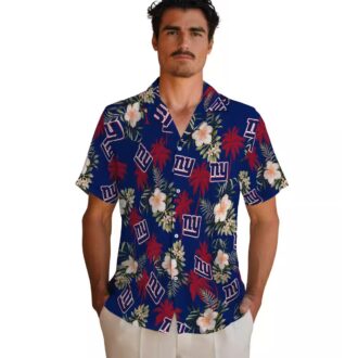 Blue Floral New York Giants Hawaiian Shirt, Palm Tree Beach Vacation & Tailgate Outfit