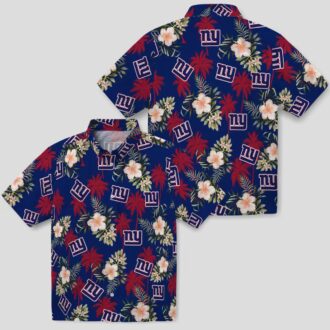 Blue Floral New York Giants Hawaiian Shirt, Palm Tree Beach Vacation & Tailgate Outfit