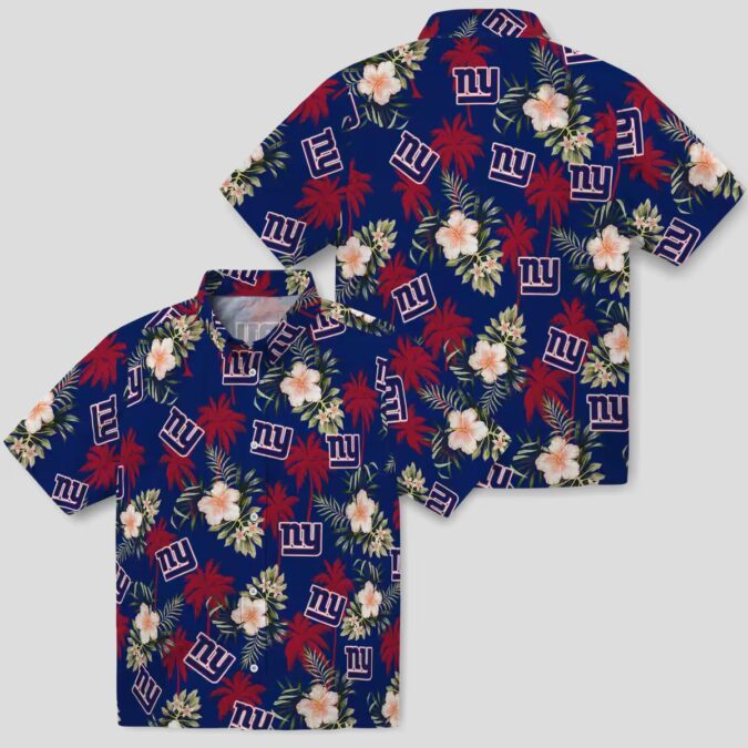 Blue Floral New York Giants Hawaiian Shirt, Palm Tree Beach Vacation & Tailgate Outfit
