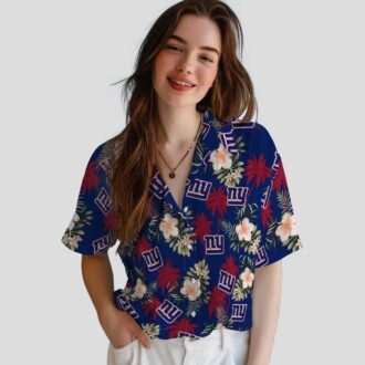 Blue Floral New York Giants Hawaiian Shirt, Palm Tree Beach Vacation & Tailgate Outfit