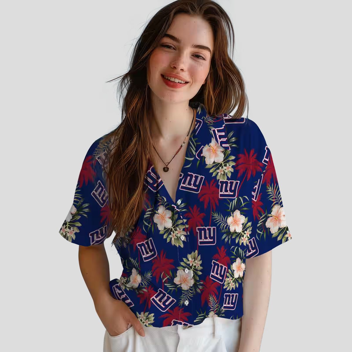 Blue Floral New York Giants Hawaiian Shirt, Palm Tree Beach Vacation & Tailgate Outfit