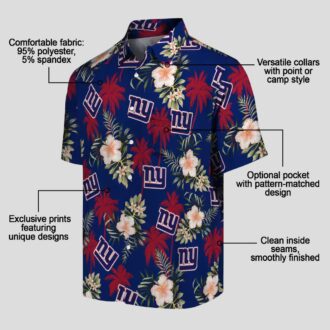 Blue Floral New York Giants Hawaiian Shirt, Palm Tree Beach Vacation & Tailgate Outfit