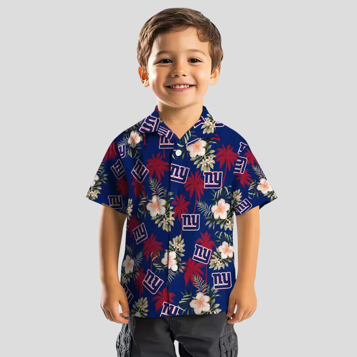 Blue Floral New York Giants Hawaiian Shirt, Palm Tree Beach Vacation & Tailgate Outfit