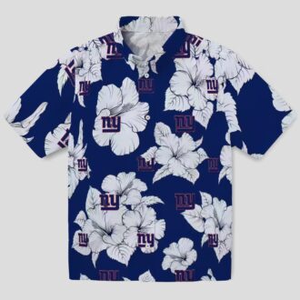 Blue White Hibiscus Blooms Hawaiian Shirt, New York Giants NFL Floral Summer Outfit