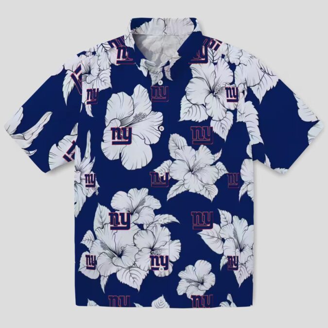 Blue White Hibiscus Blooms Hawaiian Shirt, New York Giants NFL Floral Summer Outfit