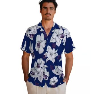 Blue White Hibiscus Blooms Hawaiian Shirt, New York Giants NFL Floral Summer Outfit