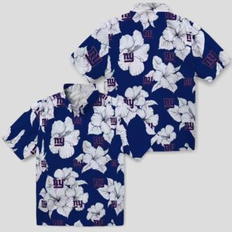 Blue White Hibiscus Blooms Hawaiian Shirt, New York Giants NFL Floral Summer Outfit