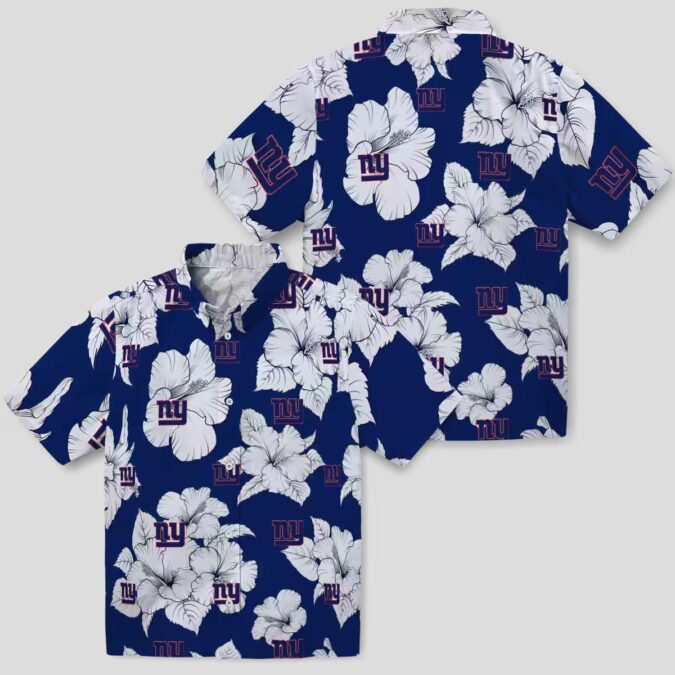 Blue White Hibiscus Blooms Hawaiian Shirt, New York Giants NFL Floral Summer Outfit
