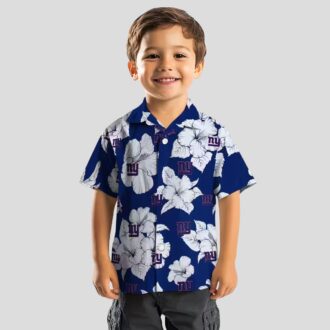 Blue White Hibiscus Blooms Hawaiian Shirt, New York Giants NFL Floral Summer Outfit