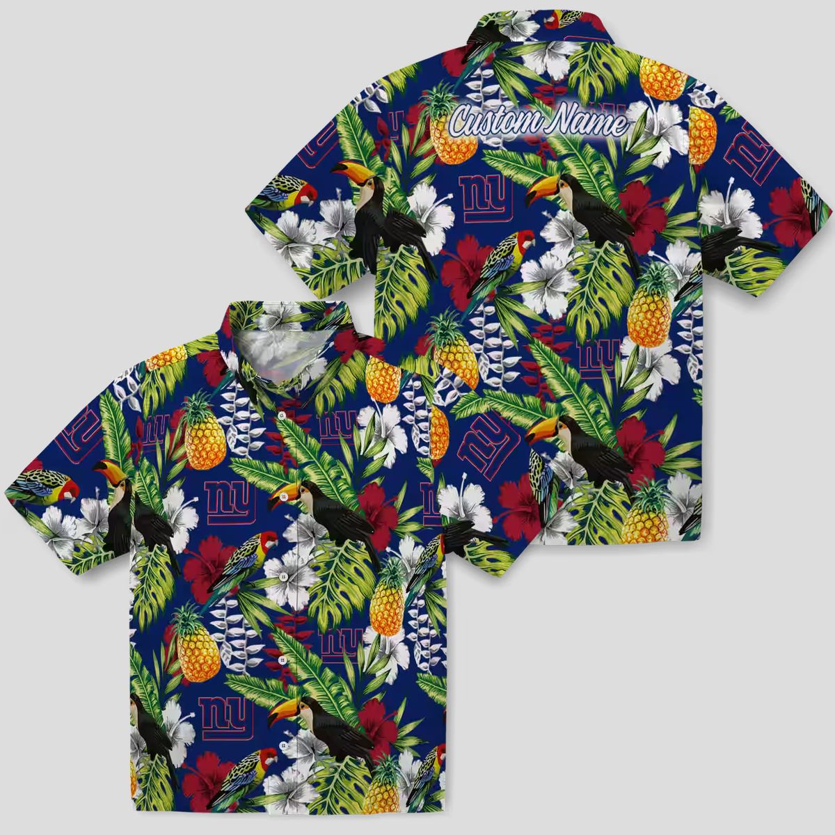 Custom New York Giants Blue Hawaiian Shirt, NFL Tropical Toucan Summer Beachwear