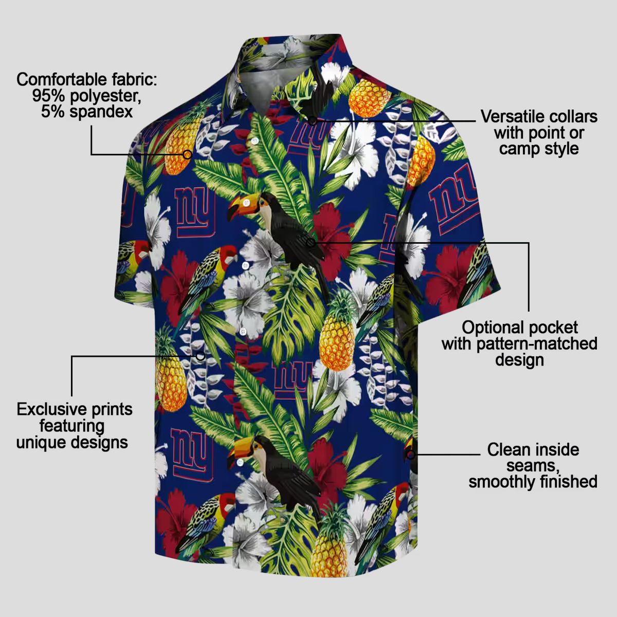 Custom New York Giants Blue Hawaiian Shirt, NFL Tropical Toucan Summer Beachwear