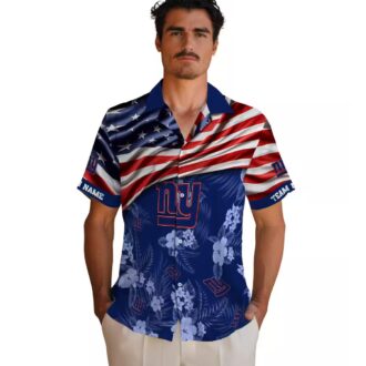 Custom New York Giants Hawaiian Shirt, USA Flag Floral Print for NFL Fans