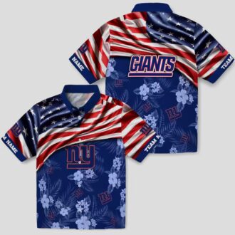 Custom New York Giants Hawaiian Shirt, USA Flag Floral Print for NFL Fans