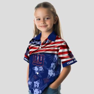 Custom New York Giants Hawaiian Shirt, USA Flag Floral Print for NFL Fans