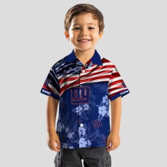 Custom New York Giants Hawaiian Shirt, USA Flag Floral Print for NFL Fans