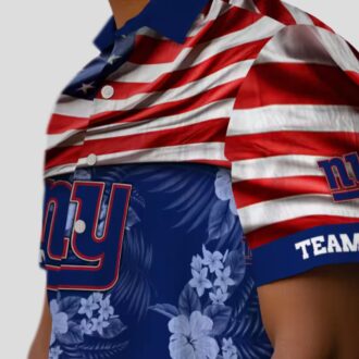 Custom New York Giants Hawaiian Shirt, USA Flag Floral Print for NFL Fans