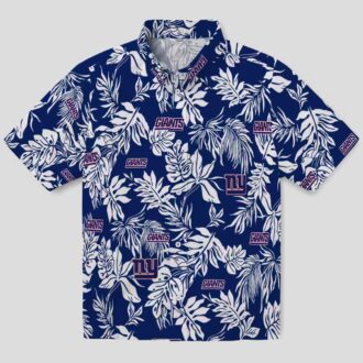 Floral Leaf New York Giants Hawaiian Shirt, Vintage Blue White NFL Aloha Shirt