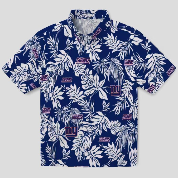 Floral Leaf New York Giants Hawaiian Shirt, Vintage Blue White NFL Aloha Shirt