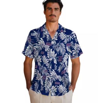 Floral Leaf New York Giants Hawaiian Shirt, Vintage Blue White NFL Aloha Shirt